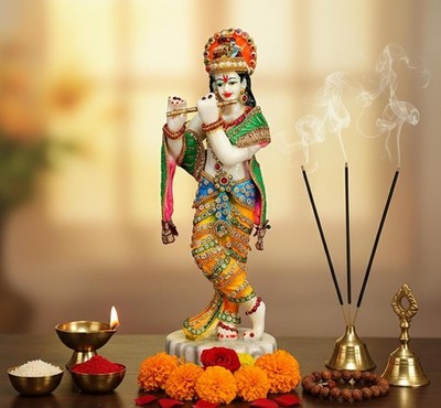 Esplanade Resin Krishna Kishan Statue Figurine Hindu Gott Deko Skulptur