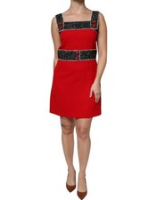 Dolce&Gabbana Women Red Dress Wool Blend Lined A-Line Mini Bodycon Wrap Sz IT 44