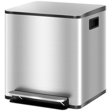 HOMCOM Cestino Rifiuti a 2 Sezioni da 15L in Acciaio e PP 41.8x36.7x44 cm