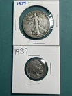 Lot Of 2 1937 U.S. Coins 90% Silver Walking Liberty Half Dollar + Buffalo Nickel
