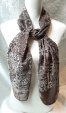 VTG Velvet Velour Burnout Sheer Mesh Rectangle Scarf Brown Taupe Boho 11"W 58"L