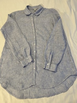 Saks Fifth Avenue Women's Blue Button Down Linen Top Pockets Pre-Owned Z2
