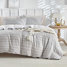 Lekesky Striped Duvet Cover Queen Size, Grey Striped Queen Duvet Cover Set, S...
