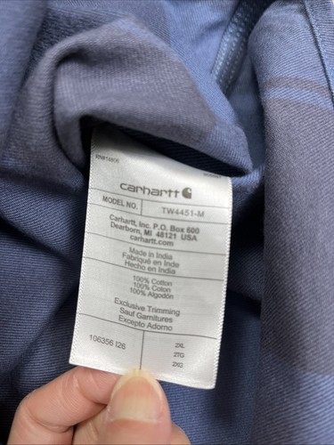 Camicia uomo Carhartt 2XL flanella vestibilità ampia pesante a quadri blu navy nuova con etichette abbigliamento da lavoro - Foto 6 di 7