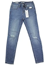 Vigoss Womens Sz 25 Jeans Marley Skinny Distressed Zip Front Washed Blue $79 NEW