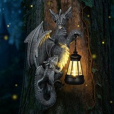 Outdoor Dragon Pendant Light & Wall-Mounted Statue, Solar-Powered Ornament
