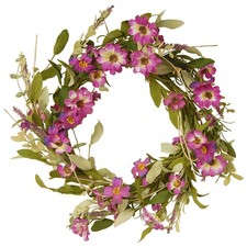 20 in. Spring Wreath with Purple Daisy Blooms, Lavender Flowers, and Leafy Green