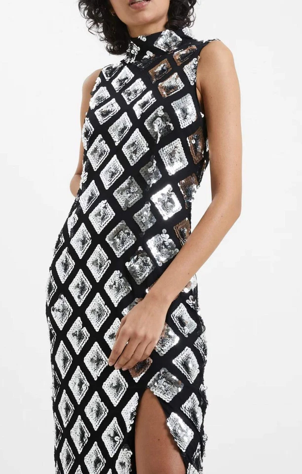 French Connection Womens Printed Mini Dress High Neck Sequin RRP £150 - Image 2 of 3