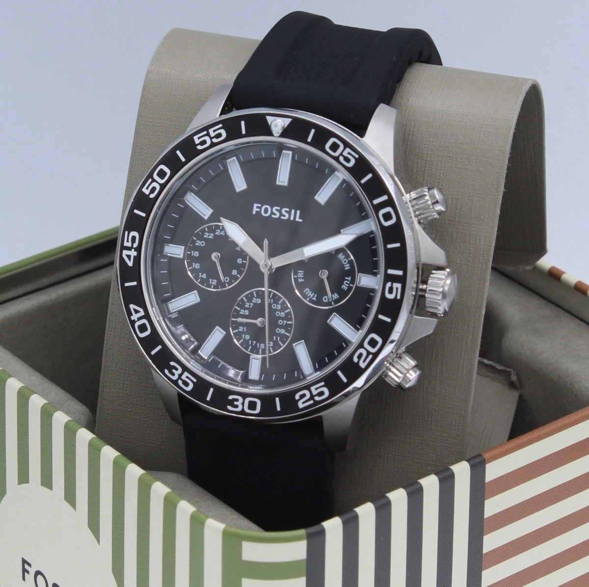 FOSSIL Black Silicone Watch w/Black and Clear Crystals ES2896 Fossil Black Wristwatches for Women for sale | eBay main image 2
