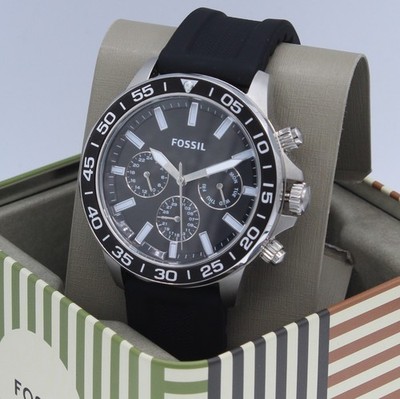 Fossil Bannon Silver Black Silicone Chronograph BQ2494 Men's Watch