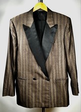 Lanvin Mens Tuxido Tan Brown Black Striped Tuxedo Suit Pants 52R Silk Wool