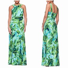 XSCAPE Womens Crossover Green Long Pleated Chiffon Sleeveless Dress 6