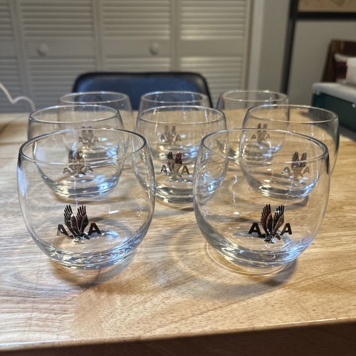 8 Vintage American Airlines Roly Poly Glasses AA - RARE With This Emblem!