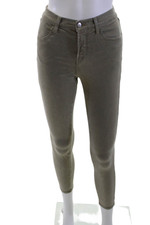 J Brand Women Ankle Cropped High Rise Jeggings Army Green Button Size 24