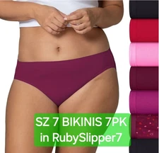 SZ 7 Fruit of the Loom SIGNATURE BIKINIS 7PK 100% Cotton in RubySlipper7 + Gift