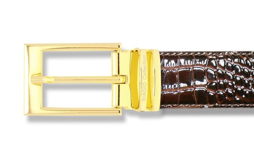 Biagio Croc Embossed DARK BROWN Mens Bonded Leather Belt Gold-Tone Buckle sz 44 - Picture 2 of 2