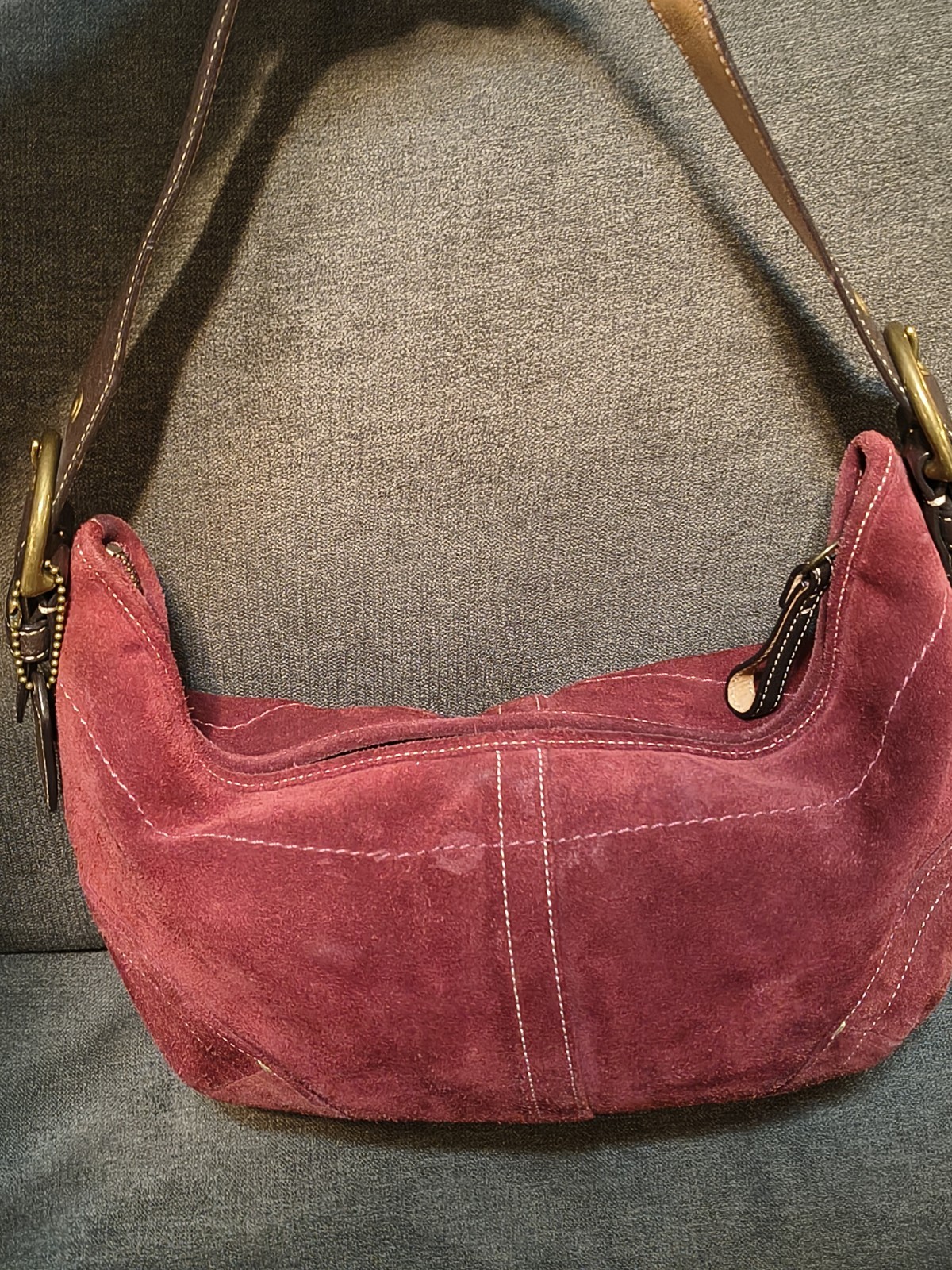 Vintage Y2k Burgundy Red Coach SoHo Suede Hobo Cresce… - Gem