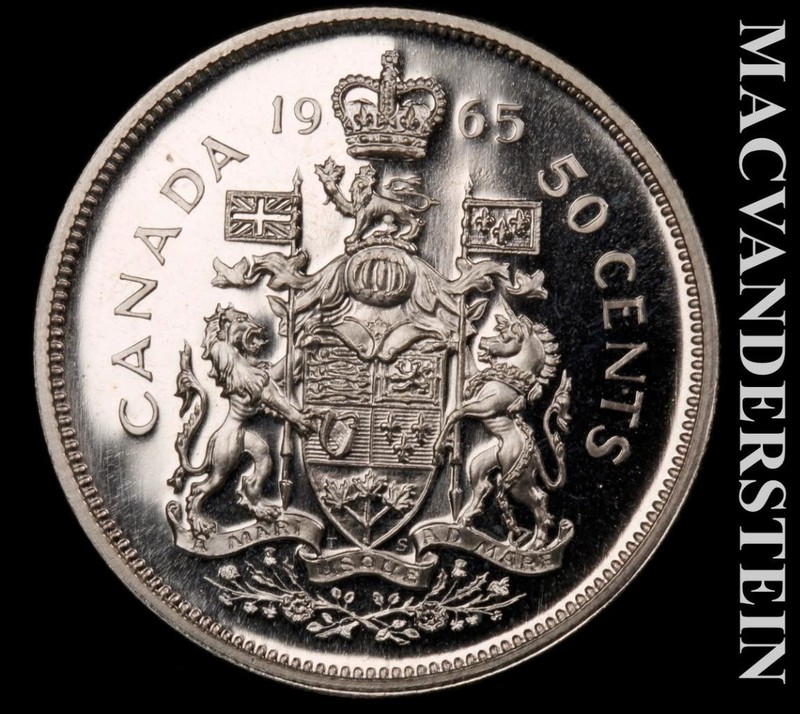 Canada: 1965 50 Cents- Proof Like- Silver- Choice Gem Brilliant Unc #L7203
