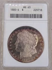 1880-S Morgan Silver Dollar ANACS MS 63 US Mint $1 Coin San Francisco Mint Toned