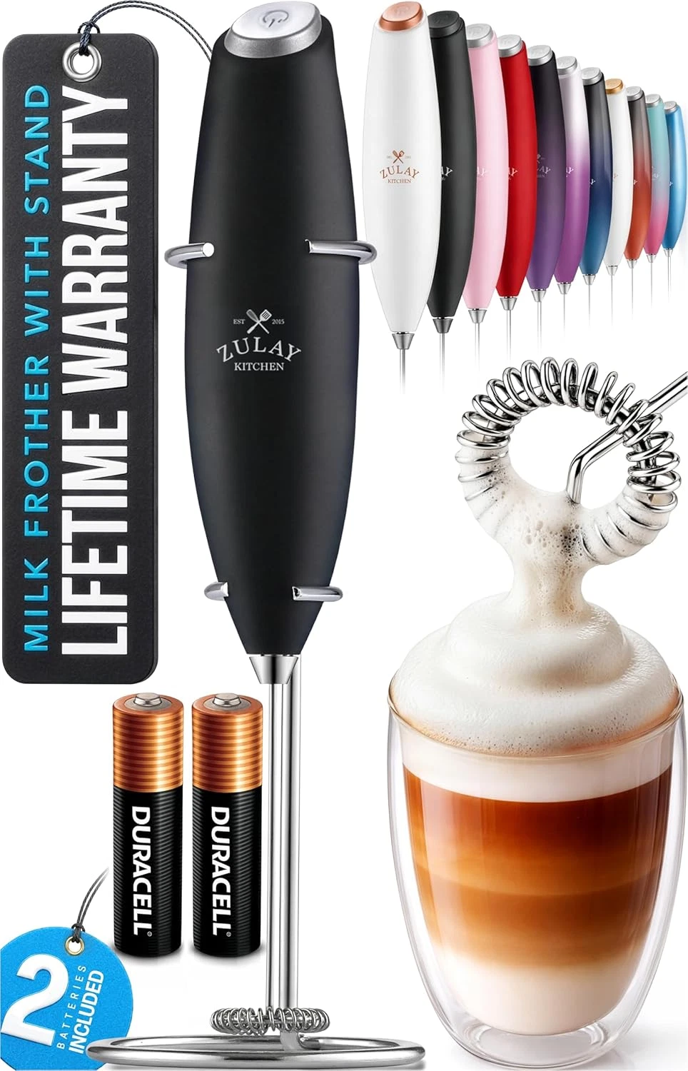 Electric Milk Frother Handheld Foam Maker for Coffee Latte Matcha Black