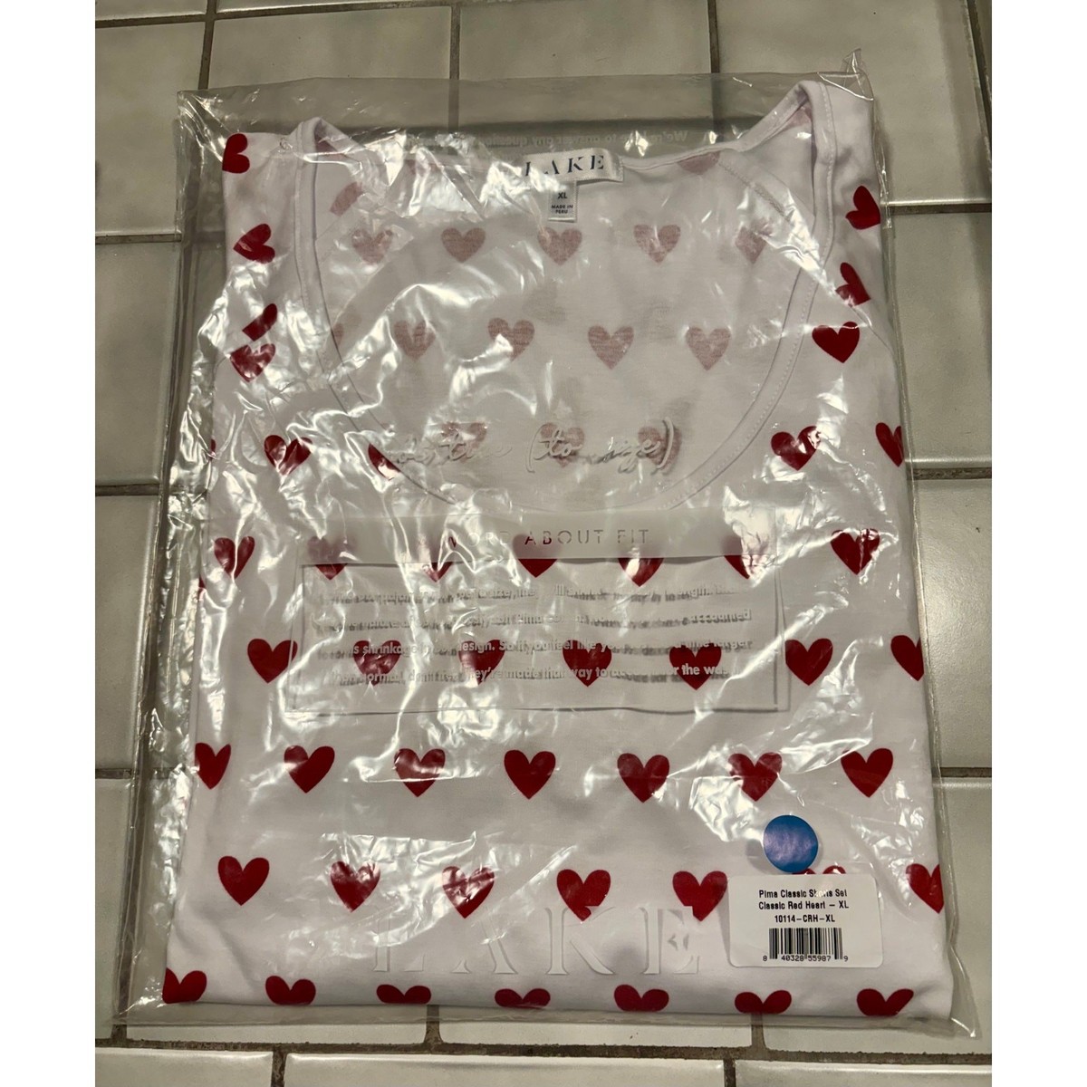 Lake Pajamas Pima Classic Short Set Red Heart Sz XL New NWT