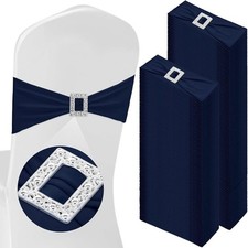 100 Pcs Spandex Chair Sashes with Square Buckle Wedding Party Decor, Navy Blue