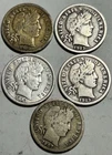 Barber Dimes Lot of 5 Silver 1907 1910 1913 United States Coins
