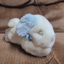 Vintage Eden My First 1st Puppy Dog White Plush Blue Pastel Baby Rattle Toy 6"