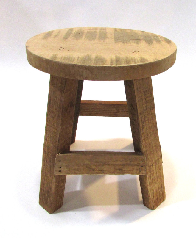 2000's Small 7" Sturdy Rustic Handcrafted Primitive Wood Round Plant Stand Stool