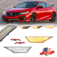 Clear Switchback Sequential Signal LED Side Marker Lights For 16-21 Honda Civic