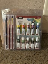 WATERCOLOR PAINT SET 15 Pc 10 Paints 2 Brushes Pencil Paper Royal Langnickel NEW