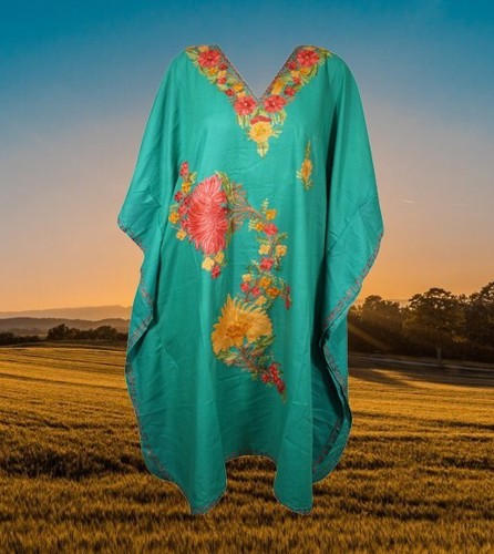 Boho Hippy Kaftan For Womens Kimono Dress Sea Green, Resort wear Lounger L-2X