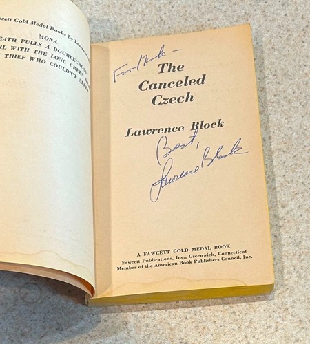 Lawrence BLOCK -- Canceled Czech (Mystery) -- 1966 SIGNED 1st Ed PB (B) - Picture 3 of 3