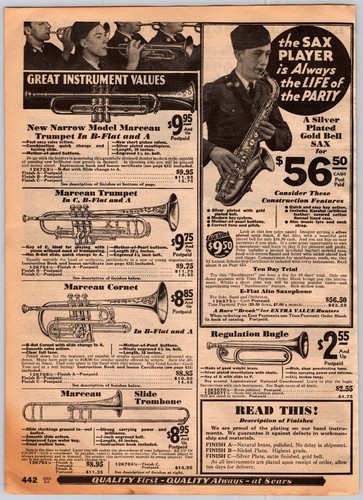 1932 Sears Western States Catalog Pg441-442 Harmonica Hohner Beaver Master Sax - Picture 2 of 2
