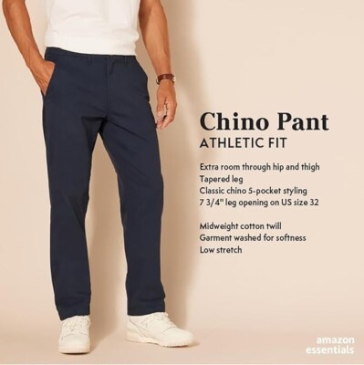 Amazon Essentials Herren Größe 36 Chinohose Navy Blau W32,5cm L:85,5cm  
