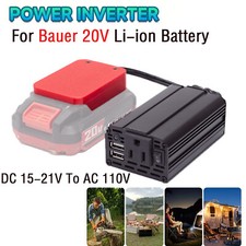 Power Inverter DC 15-21V To AC 110V Converter For Bauer 20V Li-ion Battery 200W