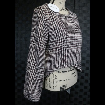 Line & Dot Women Size M Wool Blend Tweed Plaid Puff Sleeve Top Academia NWT