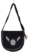 Native American Style Suede Purse Handbag Black W/Blue Beads  Braided