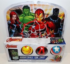 MARVEL AVENGERS 5-PIECE BATHTUB BASKETBALL TUB TOSS SET HOOP 3 BALLS  BODY WASH