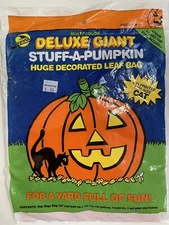 Vintage 1992 Sun Hill Deluxe Giant Stuff-A-Pumpkin Decorate Leaf Bag w/Cat  (BB)