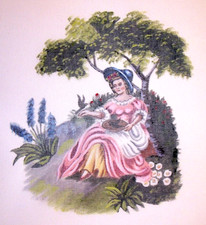 HAND PAINTED VICTORIAN WOMAN FEEDING BIRDS PASTORAL SCENE NEEDLEPOINT CANVAS