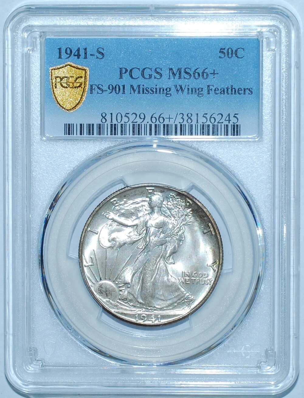 1941 S PCGS MS66+ FS-901 Missing Wing Feathers Walking Liberty Half Dollar