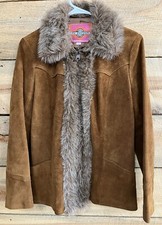 Ms Pioneer Leather Jacket Women 10 Brown Suede Faux Fur Western Coat Lined