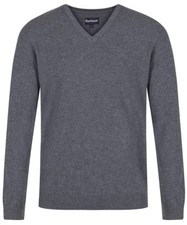 Barbour Harry V-neck Sweater Wool/ Cashmere Jumper Grey Marl XL NWT -MKN0953GY52