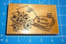 Birthday Greetings Botanical Flowers Mounted Rubber Stamp Embossing Arts D