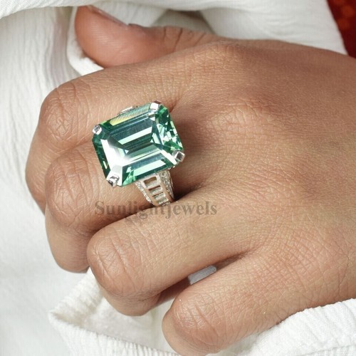 RARO 19,50 quilates azul tratado diamante corte esmeralda anillo solitario... - Imagen 3 de 9