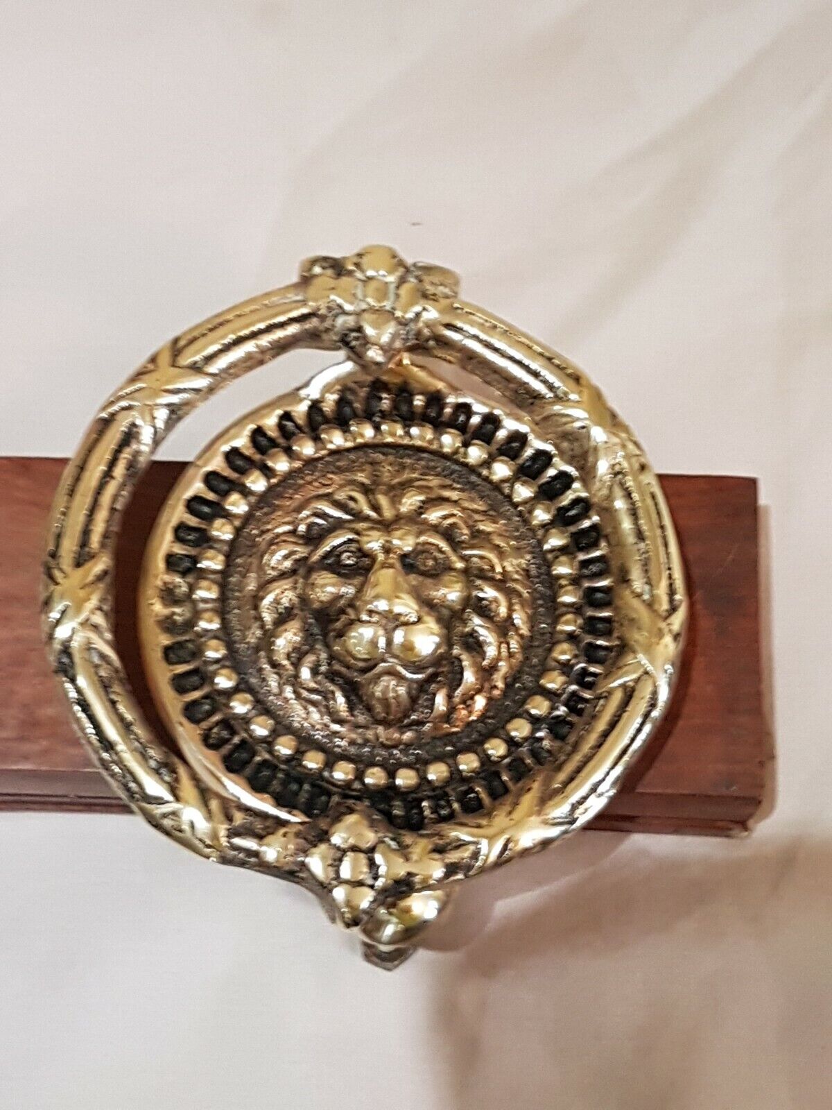 Antique Reclaimed  Brass Circular Lion Mask Face Door knocker 