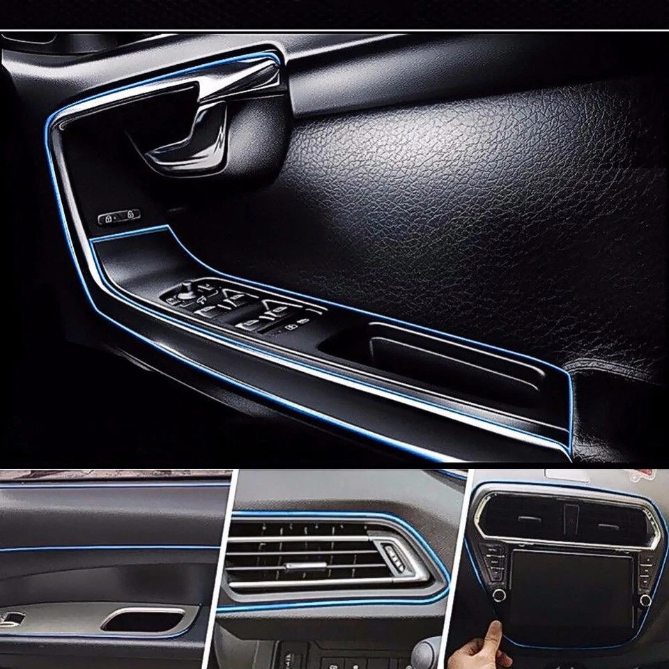 2X Red Chrome Blue Car Interior Door Gap Edge Line Insert Molding Trim Strip - Image 4 of 4