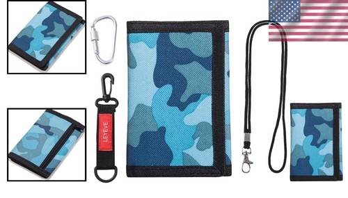 RFID Trifold Boys Wallet with Coin Pocket - Blue Camo Outdoor Sports Design - Picture 2 of 9