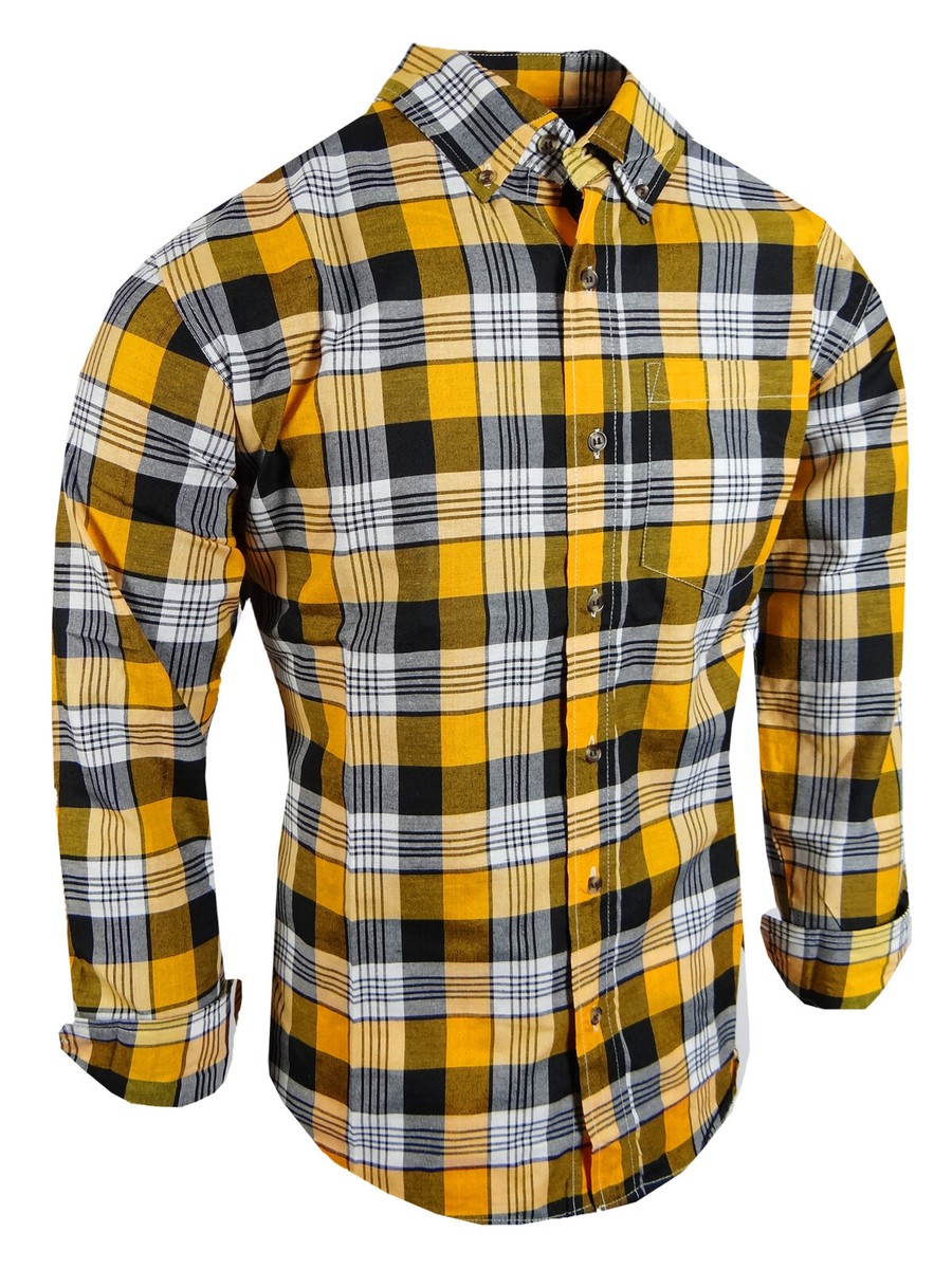 トップス PWA PLAID BALOON SHIRT mustard XL COOFANDY Men's Flannel Plaid Shirts Long Sleeve Casual